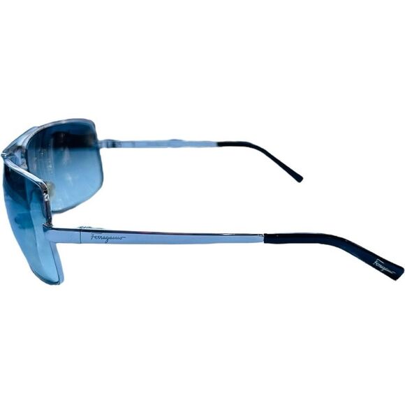 SALVATORE FERRAGAMO Sunglasses Silver Metal Frame Aviator Blue Tint Lenses EUC main image 6